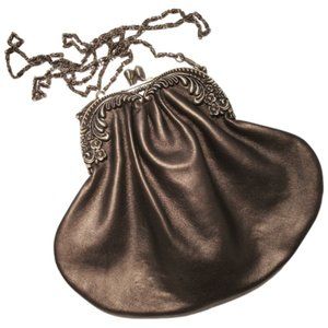 Rare DeZine Luxury Leather Kiss Lock Bronze Pouch Crossbody Shoulder Bag